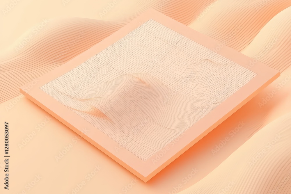 Poster neutral gradient elegantly supports a minimalist peach-bordered 3d wireframe, dynamically centered f