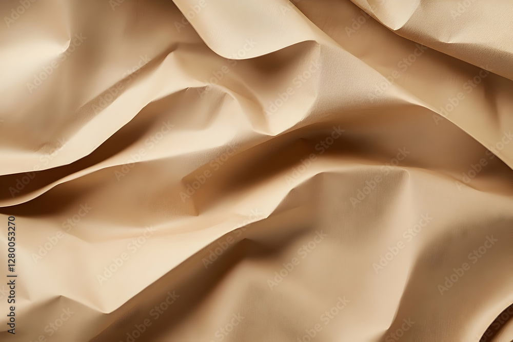 Poster elegant beige fabric with flowing waves and subtle shadows creating dynamic folds