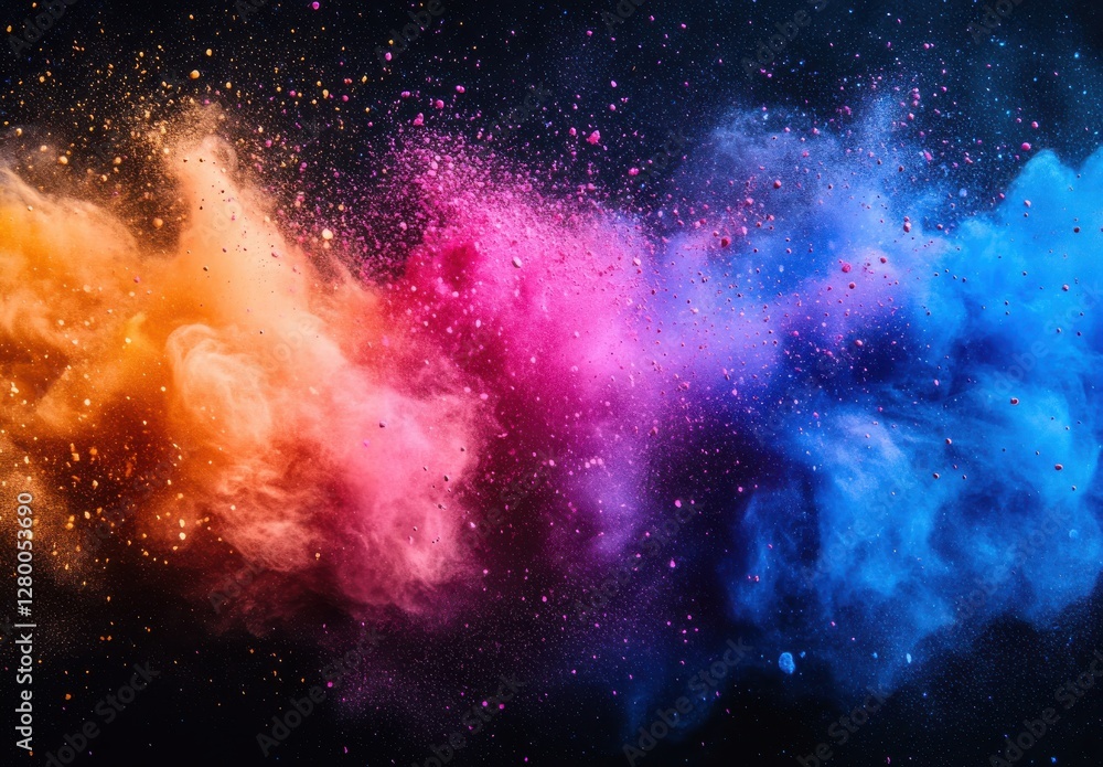Poster vibrant multicolor smoke clouds with gold dust in abstract background creating an artistic explosion