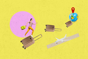 Trend artwork sketch design montage collage of global travel weekend trip abroad agency vacation...