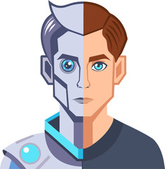 AI and Human Half Face Cybernetic