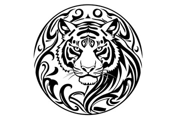 Fototapeta premium Tiger Head Tribal Tattoo Design Black and White Vector Illustration