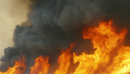 Fiery Blaze and Dark Smoke Intense Fire Scene