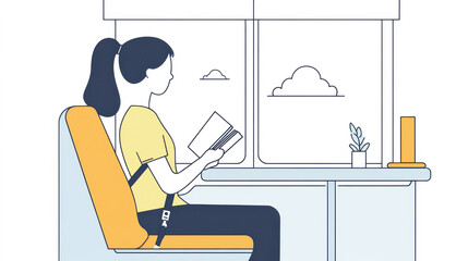 飛行機に搭乗する女性（イラスト）