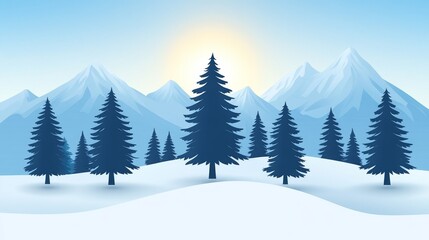 Fototapeta premium Serene winter landscape with mountain peaks and evergreen trees perfect for holiday greetings and seasonal designs featuring snowy beauty