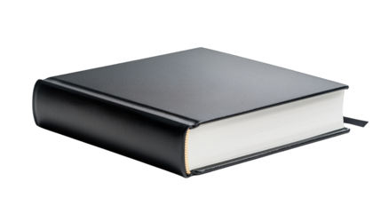 Classic black hardcover book with blank white cover, a minimalist design for writers and readers