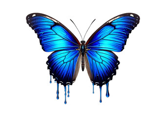 Fototapeta premium Blue butterfly Dripping isolated on transparent or white background