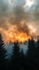 Naklejka premium Smoky Sunset Over Forest