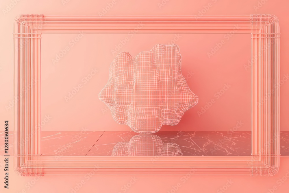 Poster symmetrical resting of a high-resolution 3d wireframe mock-up on a polished backdrop, bordered by mu