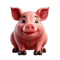 Cheerful Cartoon Pig Character with Big Eyes and Friendly Smile, isolated on transparent background