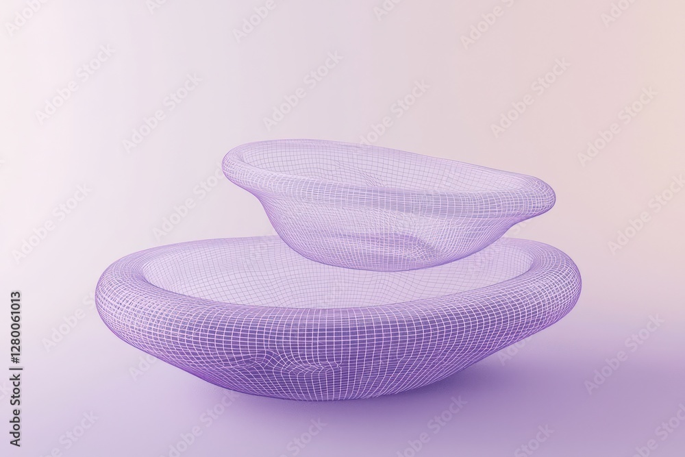 Poster 3d wireframe mock-up, edged in muted lavender, floating serenely on a gradient transitioning from pa