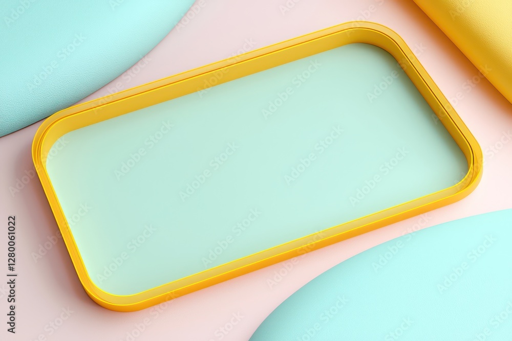 Poster clean pastel background dynamically enhances a muted yellow-bordered realistic 3d wireframe.