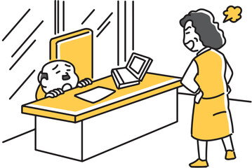 女性に叱られて縮こまる男性会社員