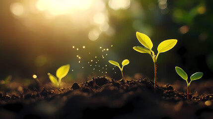 Sunlit Sprout: Green and Yellow Growth in Dark Soil