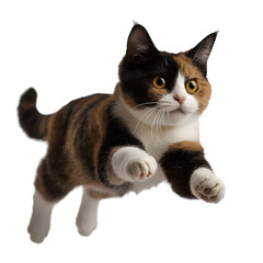 Jump shorthair cat isolated on transparent background png cutout