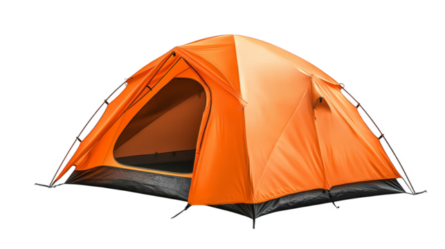 Cozy indoor camping, bright orange tent on a warm plaid blanket for fun and relaxing getaway