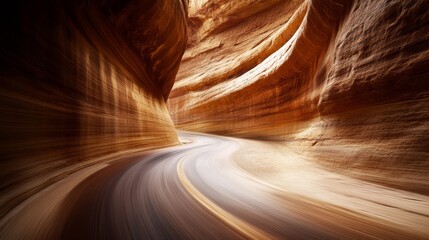 Obraz premium Drag racing car speeding through a winding canyon road. Featuring thrill and adventure