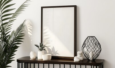 Frame mockup, single vertical ISO A paper size, reflective glass, mockup poster on the wall of living room. Interior mockup. Apartment background.