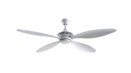 White and blue ceiling fan providing a cooling breeze on plain wall cooling