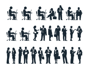 Fototapeta premium Business Office Work Silhouette Collection Vector Template
