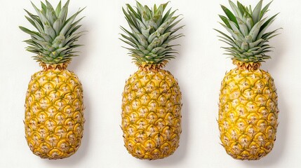Fototapeta premium Three Ripe Yellow Pineapples on White Background