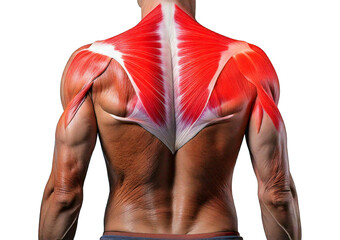 Inflamed Latissimus Dorsi (Turns slightly red). isolated on transparent or white background