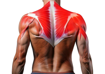 Inflamed Latissimus Dorsi (Turns slightly red). isolated on transparent or white background