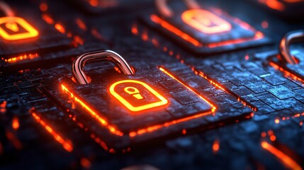 Cyber Security  Padlock on Digital Network