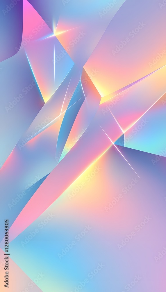 Poster abstract geometric forms and colorful light reflections create a scene