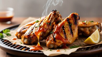 Juicy Roasted Chicken on Plate – Grilled and Baked Chicken Dish with Delicious Sauce, Perfect for Gourmet Meals, Barbecue, or Dinner Cuisine – Closeup Food Photography