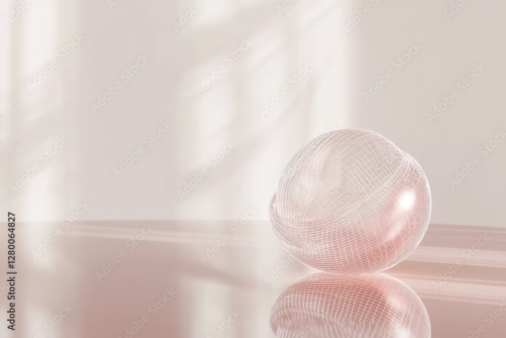 Poster subtle blush accents add a refined touch to a slightly tilted realistic 3d wireframe on a matte surf