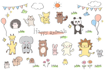 ゆるかわいい動物のイラストセット　幼稚園　キッズ　保育園