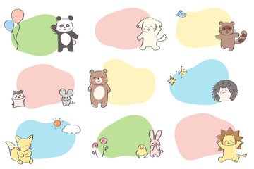 Fototapeta premium ゆるかわいい手描きの動物のフレームセット