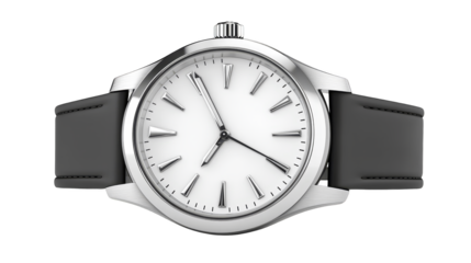 Timeless elegance, classic white dial watch on a sleek black leather strap