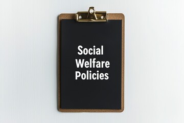 Public Policy Concepts. Social welfare policies on a clipboard background.