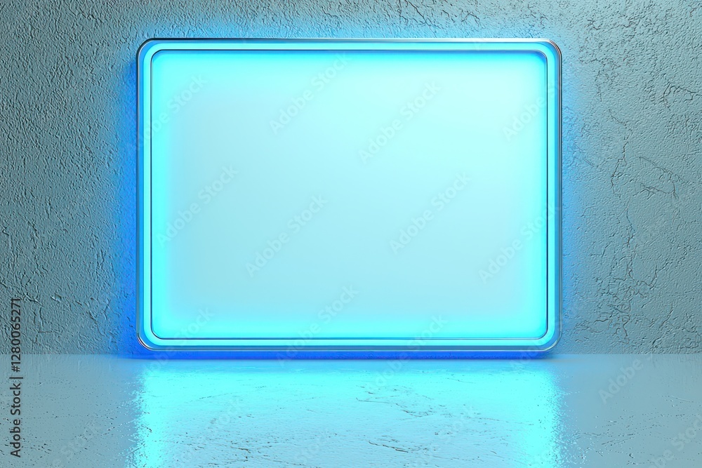 Poster clean textured surface under a realistic ai 3d frame with glowing blue borders.