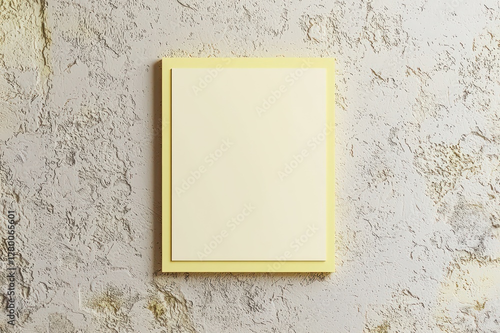 Aufkleber symmetrical pale yellow borders frame a realistic 3d mock-up on a textured matte backdrop for visual