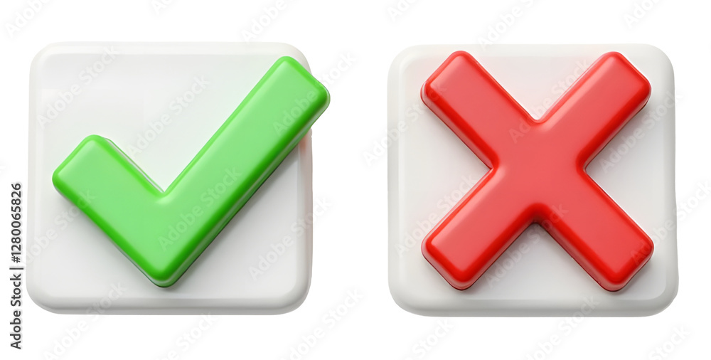 Fototapete correct and wrong check mark icon choice sign test checklist button flat design isolated on white ba