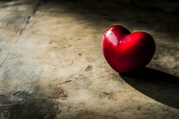 Fototapeta premium A Red Heart on Wooden Background, Symbolizing Love and Romance
