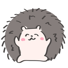 ゆるかわいい手描きのハリネズミの全身イラスト　立っている　元気　笑顔