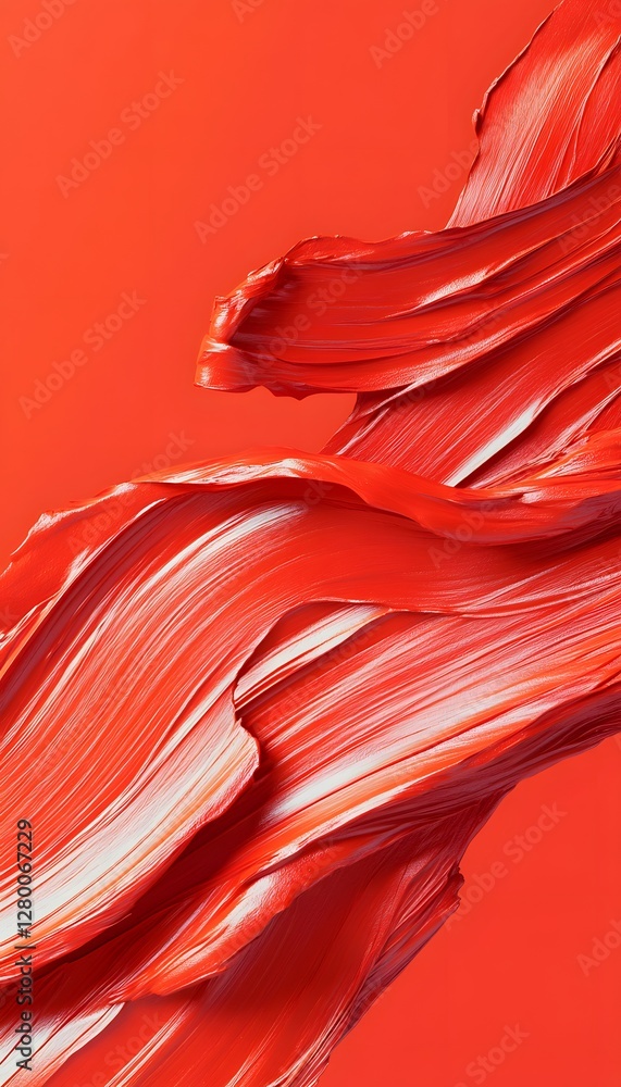 Poster vivid red painted brushstrokes across a red background displaying texture