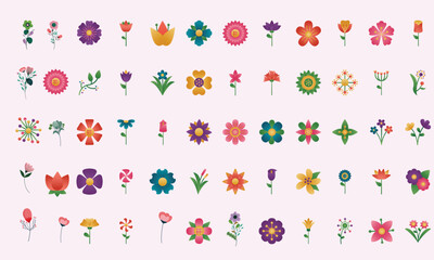 Bundle of flowers degradient style icons Free Vector,Floral elements,Abstract Figures Collection. Graphic Elements. Sparkle Icons. Emoticons. Stars Symbols.Silhouette Flower collection.