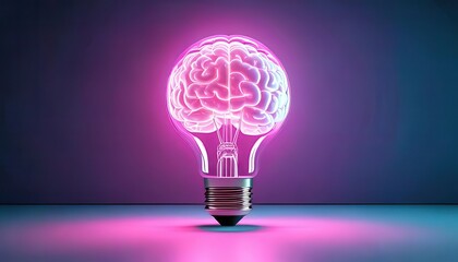 Bright idea of innovation brain in a light bulb futuristic space digital art concept development for growth