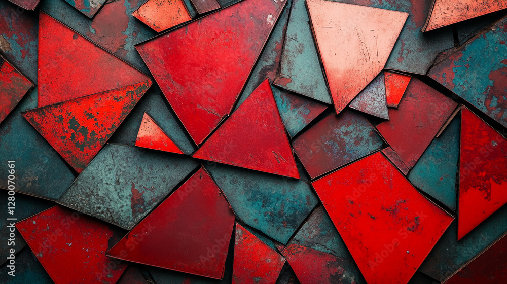Poster abstract red and teal triangle pattern background for presentations
