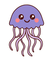 Naklejka premium Kawaii Purple Jellyfish Cute Cartoon