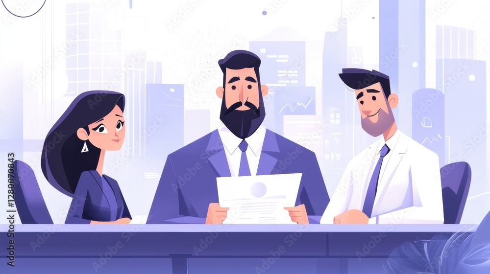 Poster professional team collaboration in an office setting with business presentations by three diverse ch