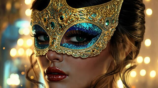 Elegant woman wearing a Venetian mask, mysterious carnival and masquerade ball concept. High quality 4k footage