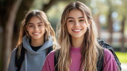 Obraz premium Smiling students campus park background education