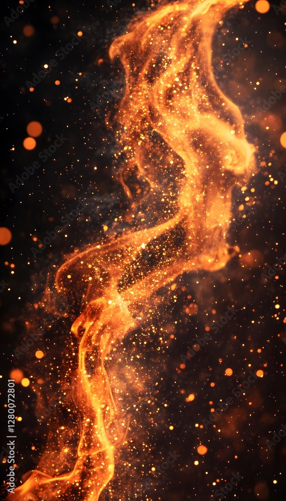 Poster abstract fiery flame with particle effects on a black background