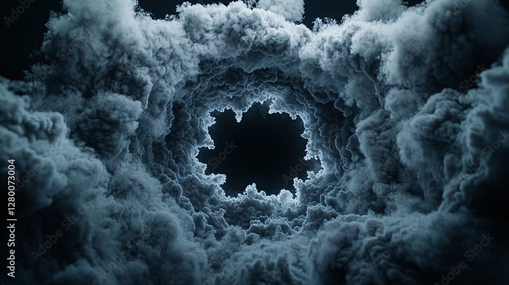 Poster cosmic digital abstraction, swirling nebulae merging into pixelated voids, deep space hues, infinite